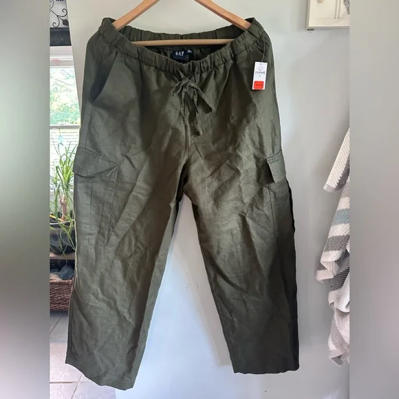 Gap Midrise army green cargo linen pants nwt - Picture 2 of 6